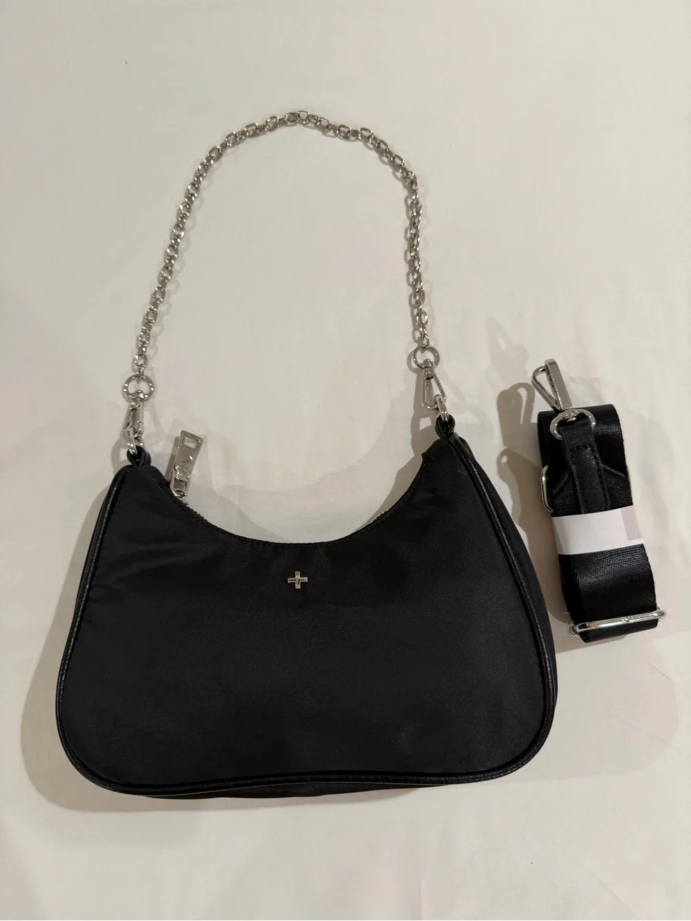 Peta + Jain Black Shoulder Bag with Silver Chain with additional crossbody strap - Picture 4 of 4
